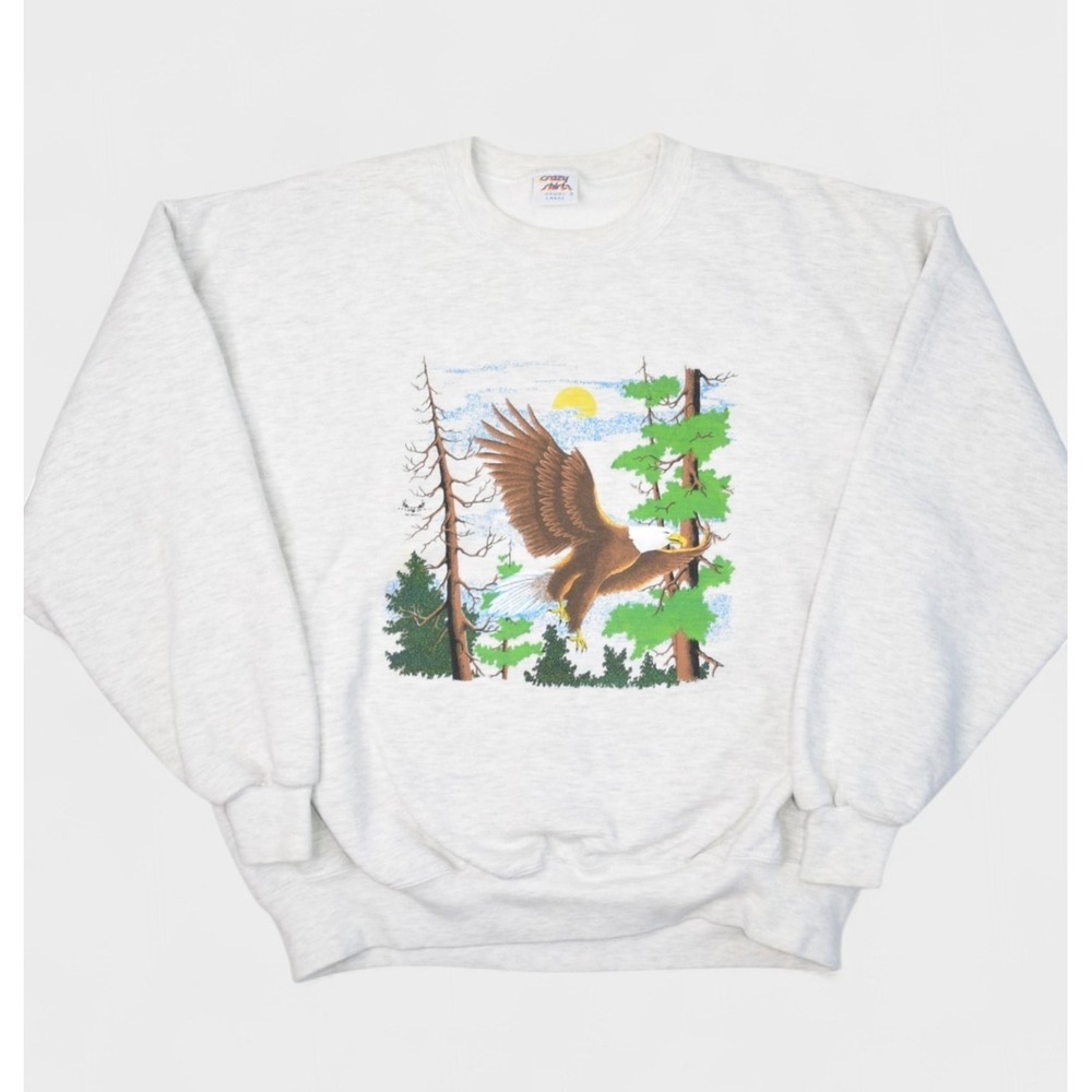 Vintage Crazy Shirts Bald Eagle Nature Graphic Sweatshirt Mens Large Gray USA